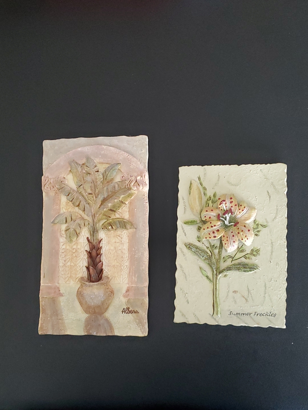 Palm Wall Art Plaque in Soft Pink and Cream 2 Pc Set